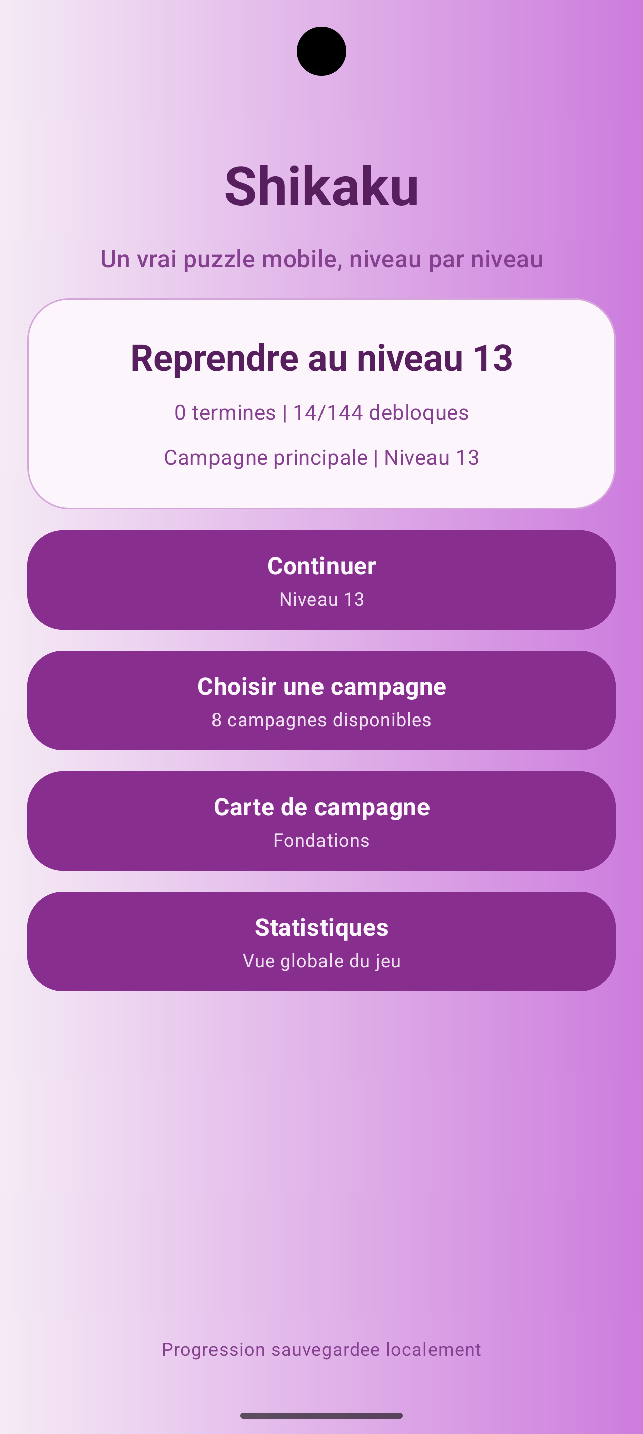 Ecran d'accueil Android de Shikaku