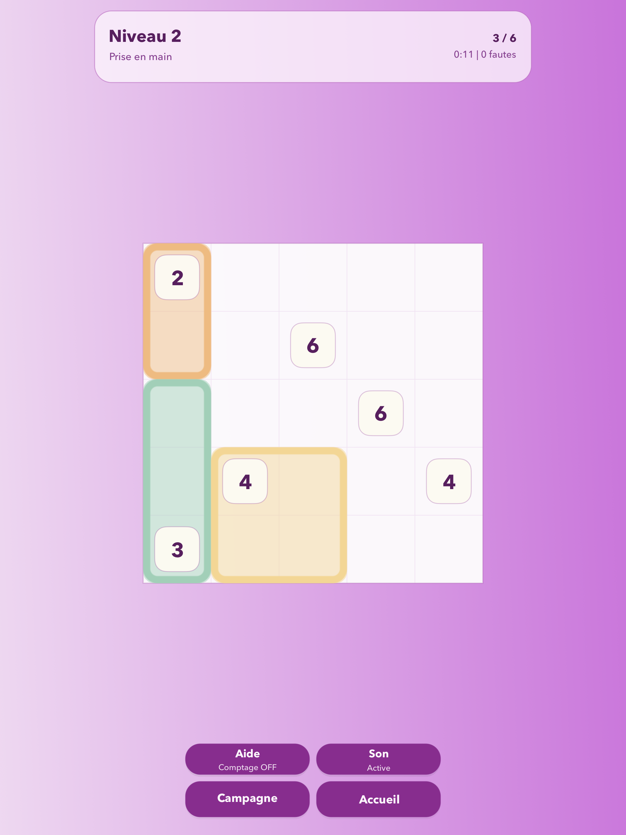 Shikaku sur iPad - premier niveau de jeu