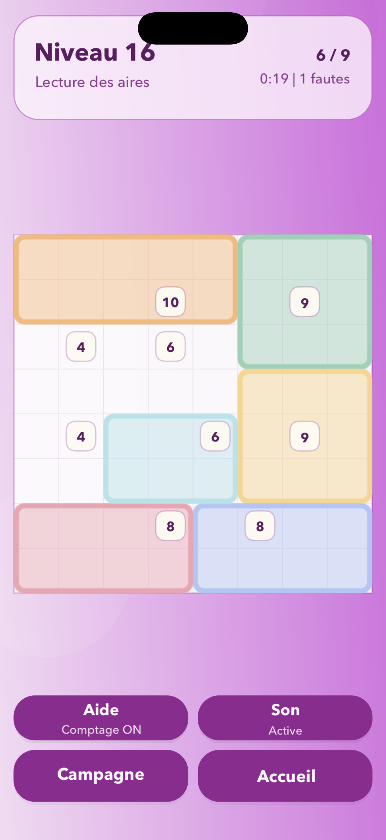 Shikaku sur iPhone - ecran de jeu